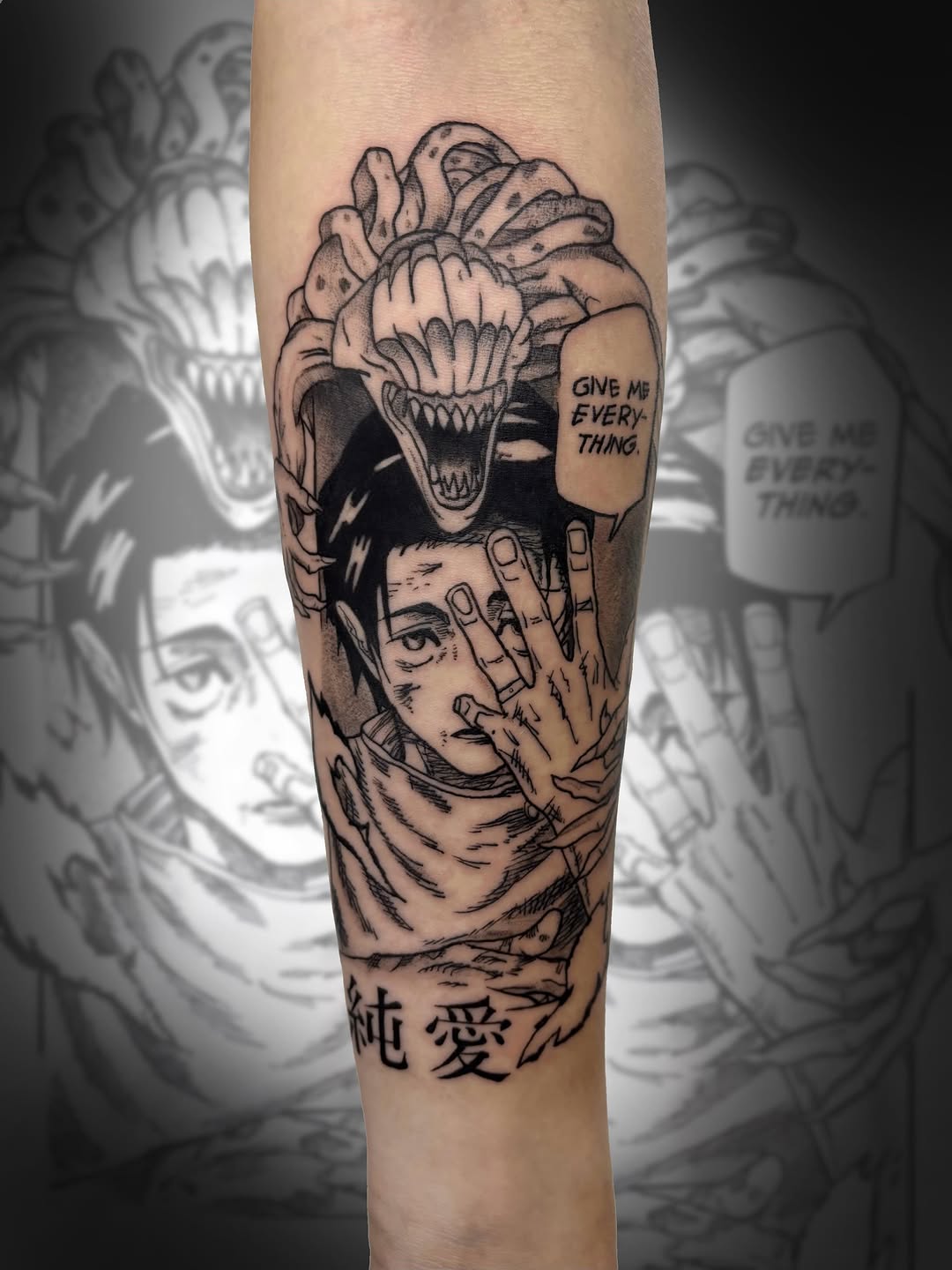 Tattoo by @profound.desires β anime, black_and_grey