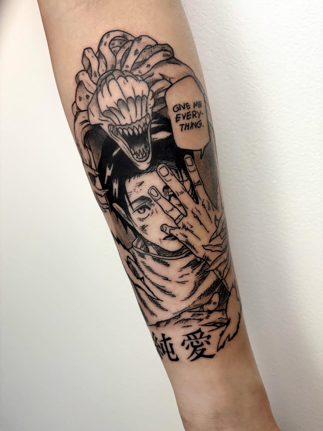 Tattoo by @profound.desires β anime, black_and_grey