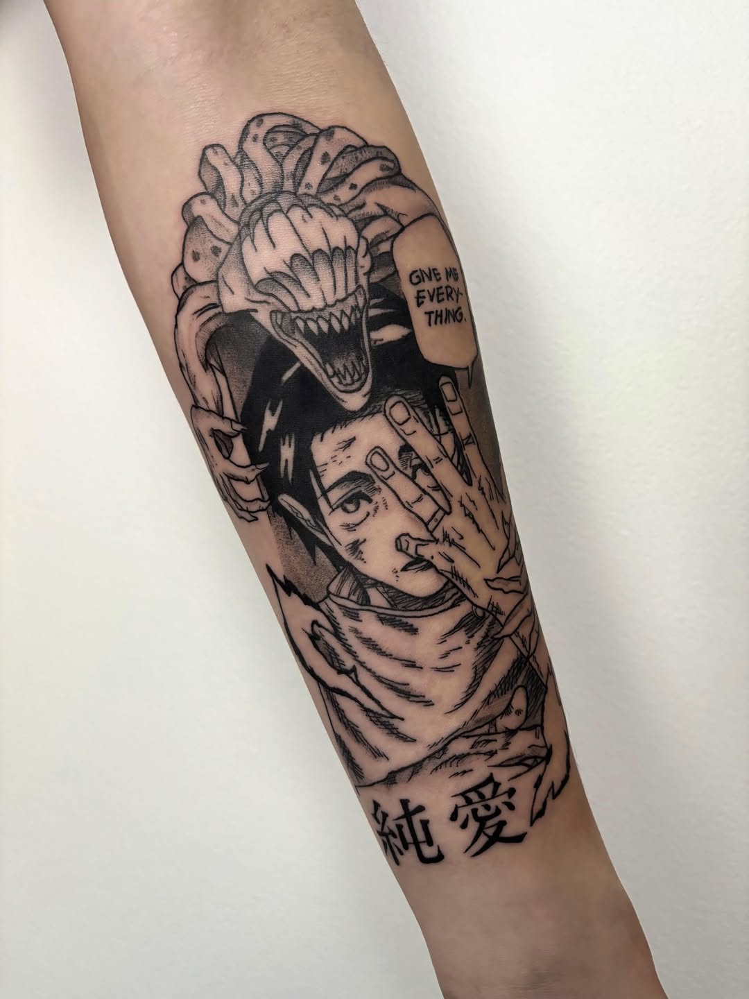 Tattoo by @profound.desires β anime, black_and_grey