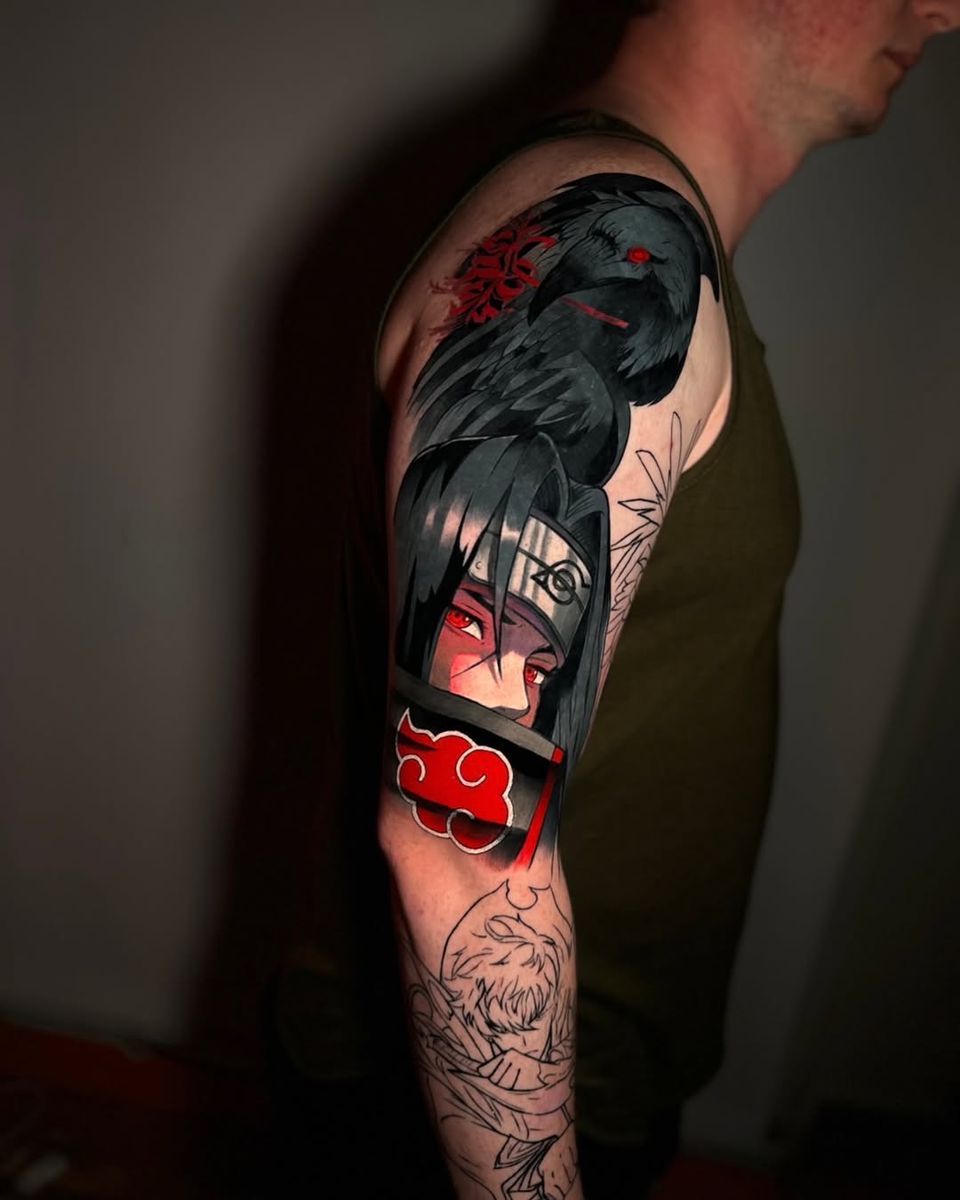 Tattoo by @lesha.misho — anime, black_and_grey