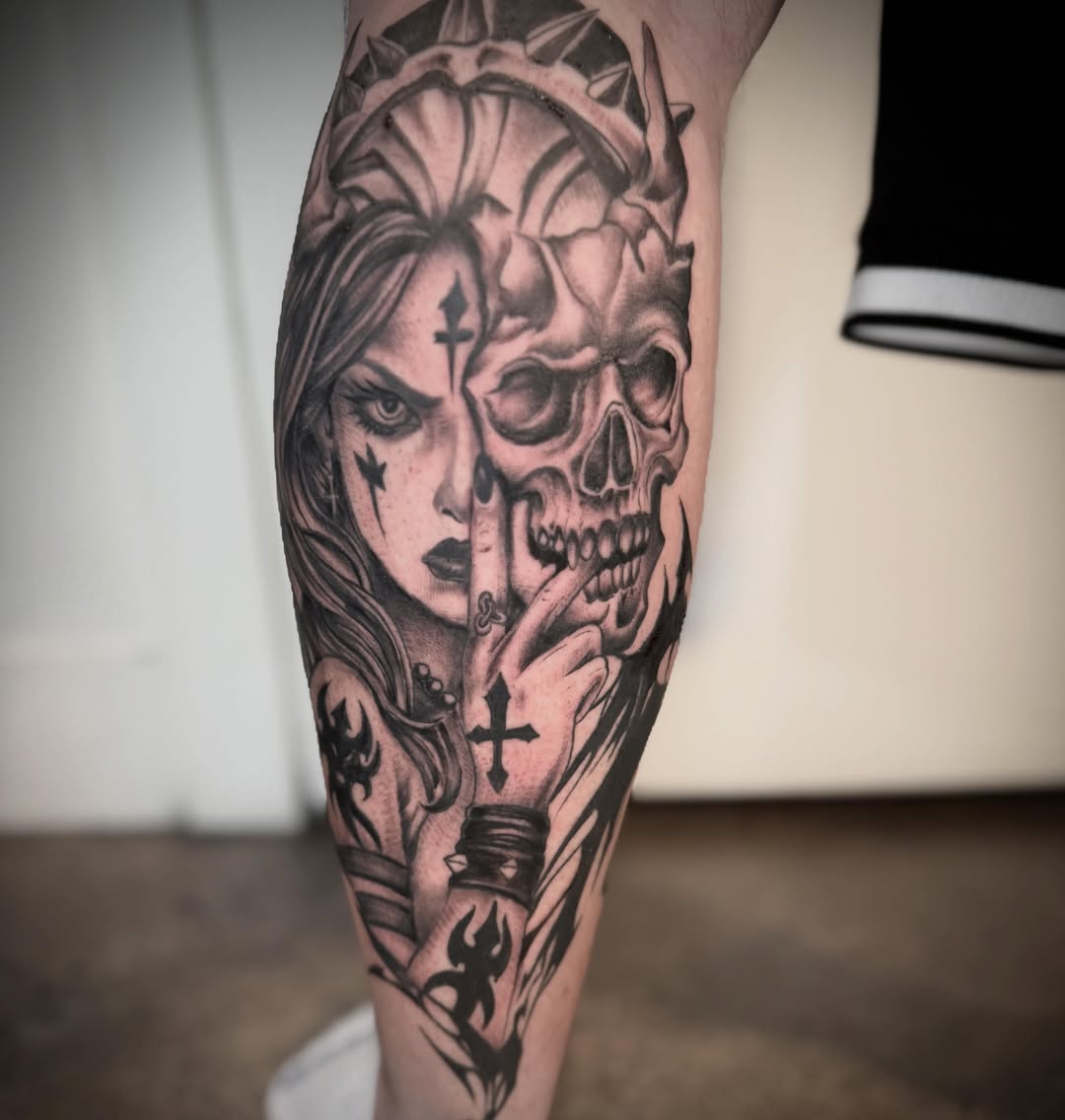 Tattoo by @crawleyboyart β dark_realism, blackwork