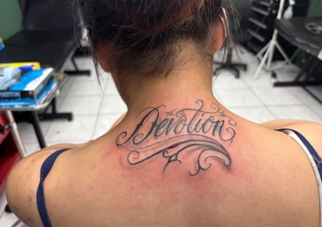 Tattoo by @shadows.tattoos โ lettering_script, chicano