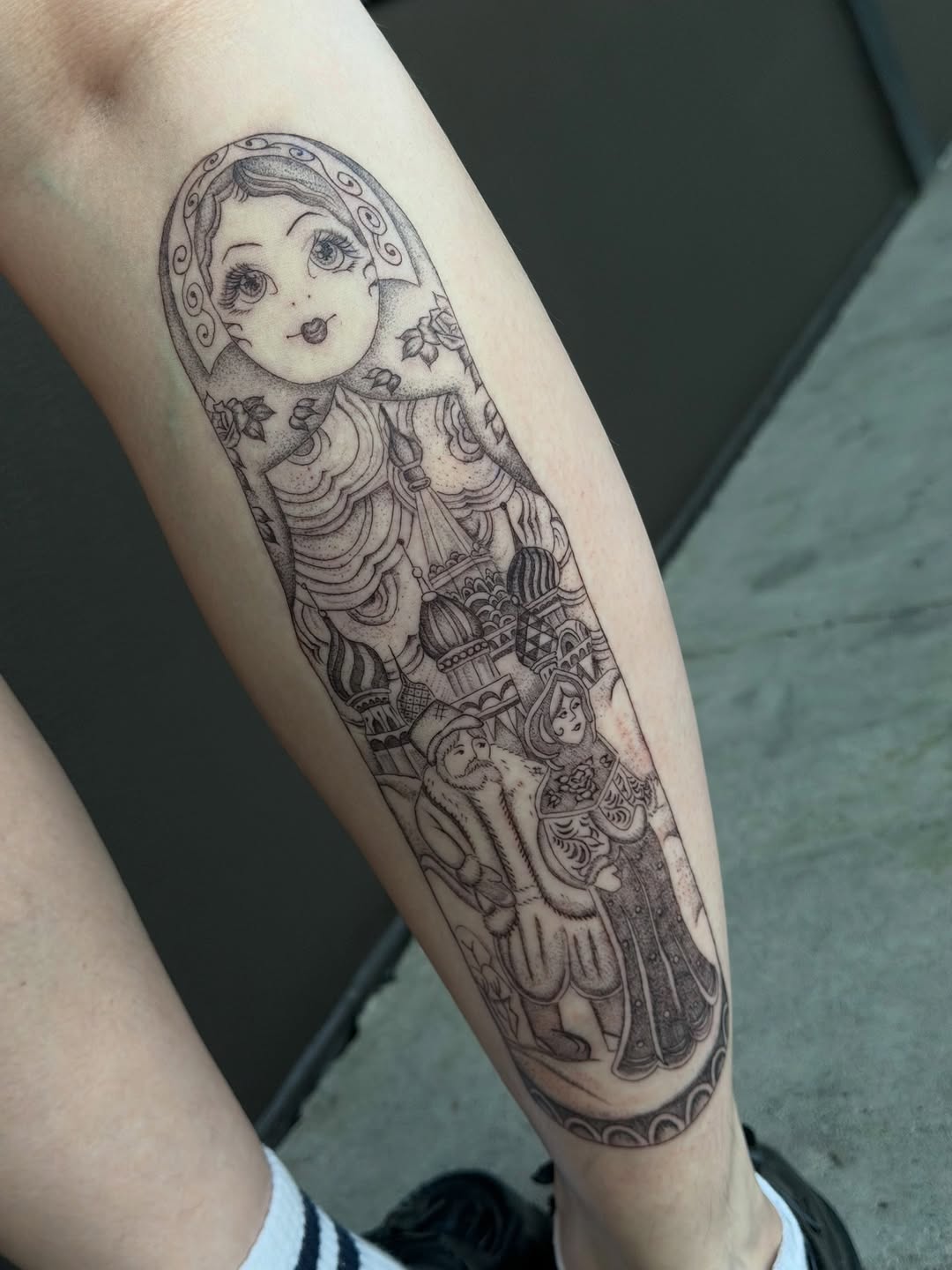 Tattoo by @maddacide — black_and_grey