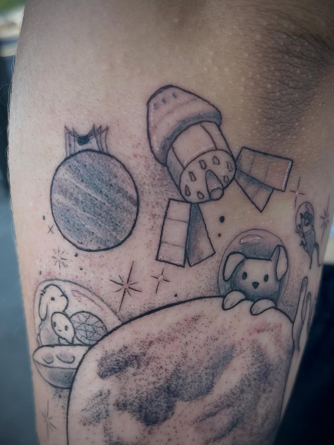 Tattoo by @freya_fataletattoo — illustrative, black_and_grey