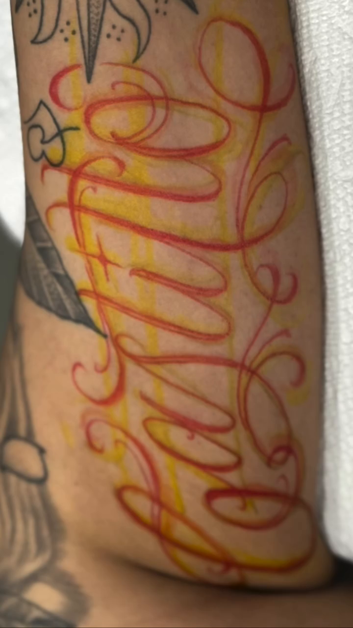 Tattoo by @nickysix86 — lettering_script