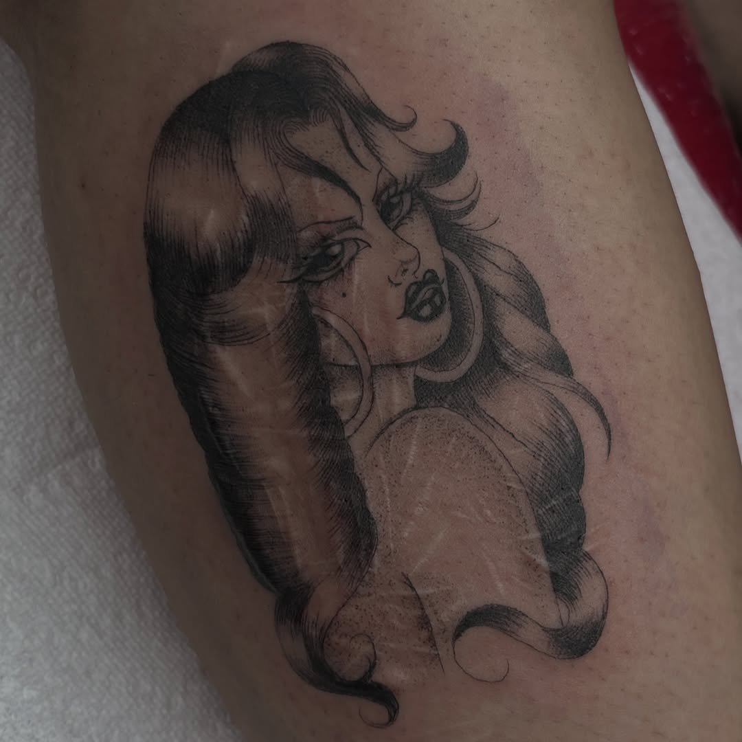 Tattoo by @ashleyworldpeace — chicano, black_and_grey