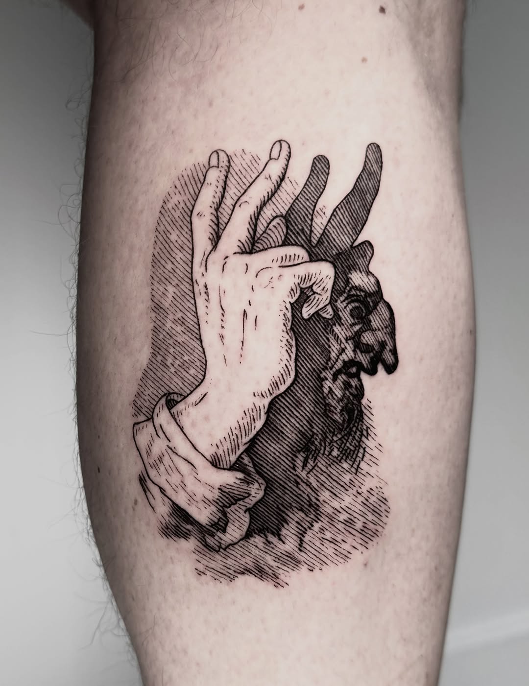 Tattoo by @krueger.ink — black_and_grey, illustrative