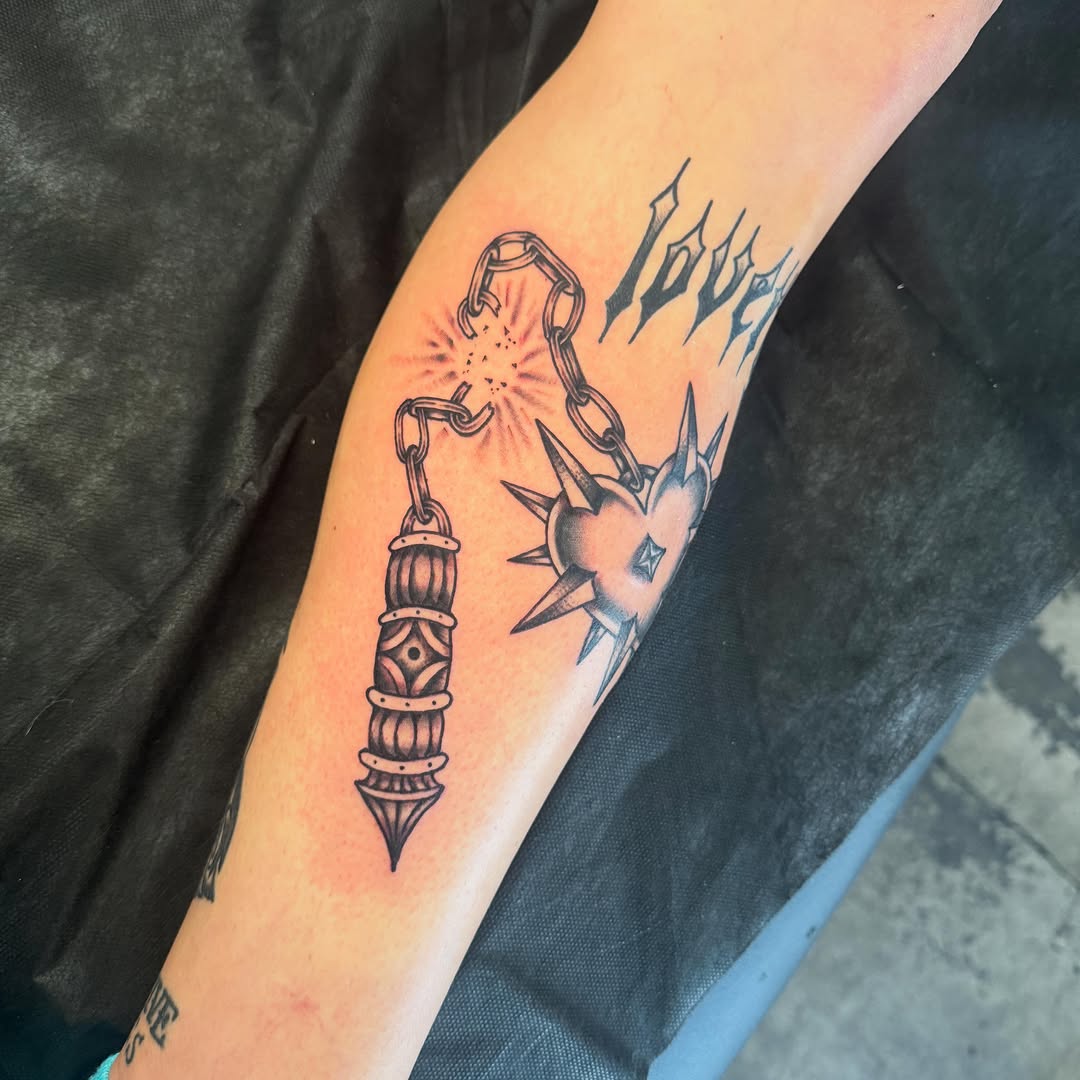 Tattoo by @zacchaffintattoos — black_and_grey, lettering_script
