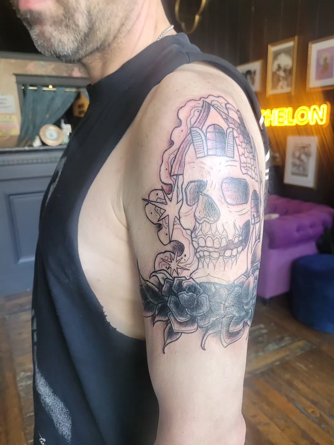 Tattoo by @ashleythomastattoos — illustrative, black_and_grey