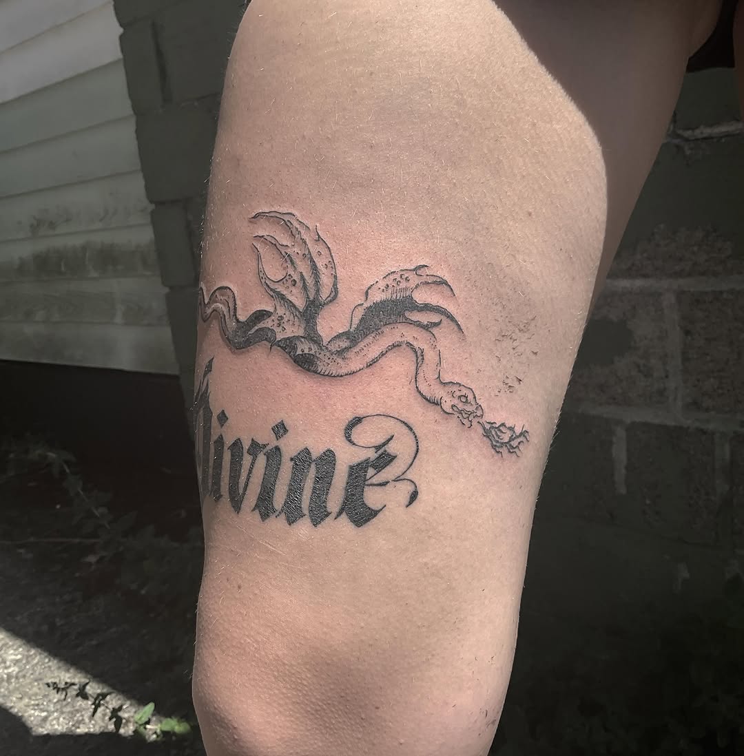 Tattoo by @oldhandart โ lettering_script, blackwork