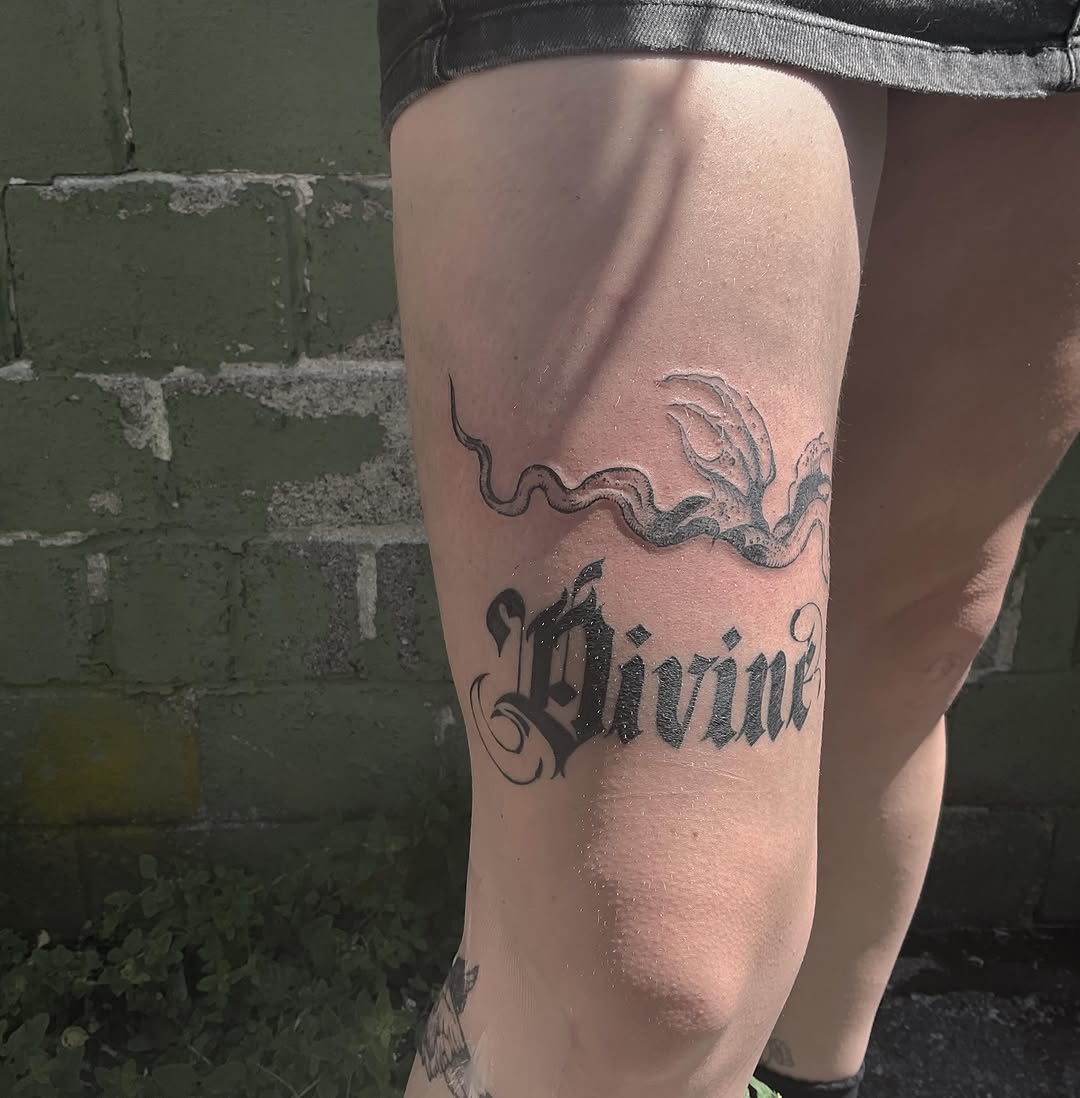 Tattoo by @oldhandart โ lettering_script, blackwork