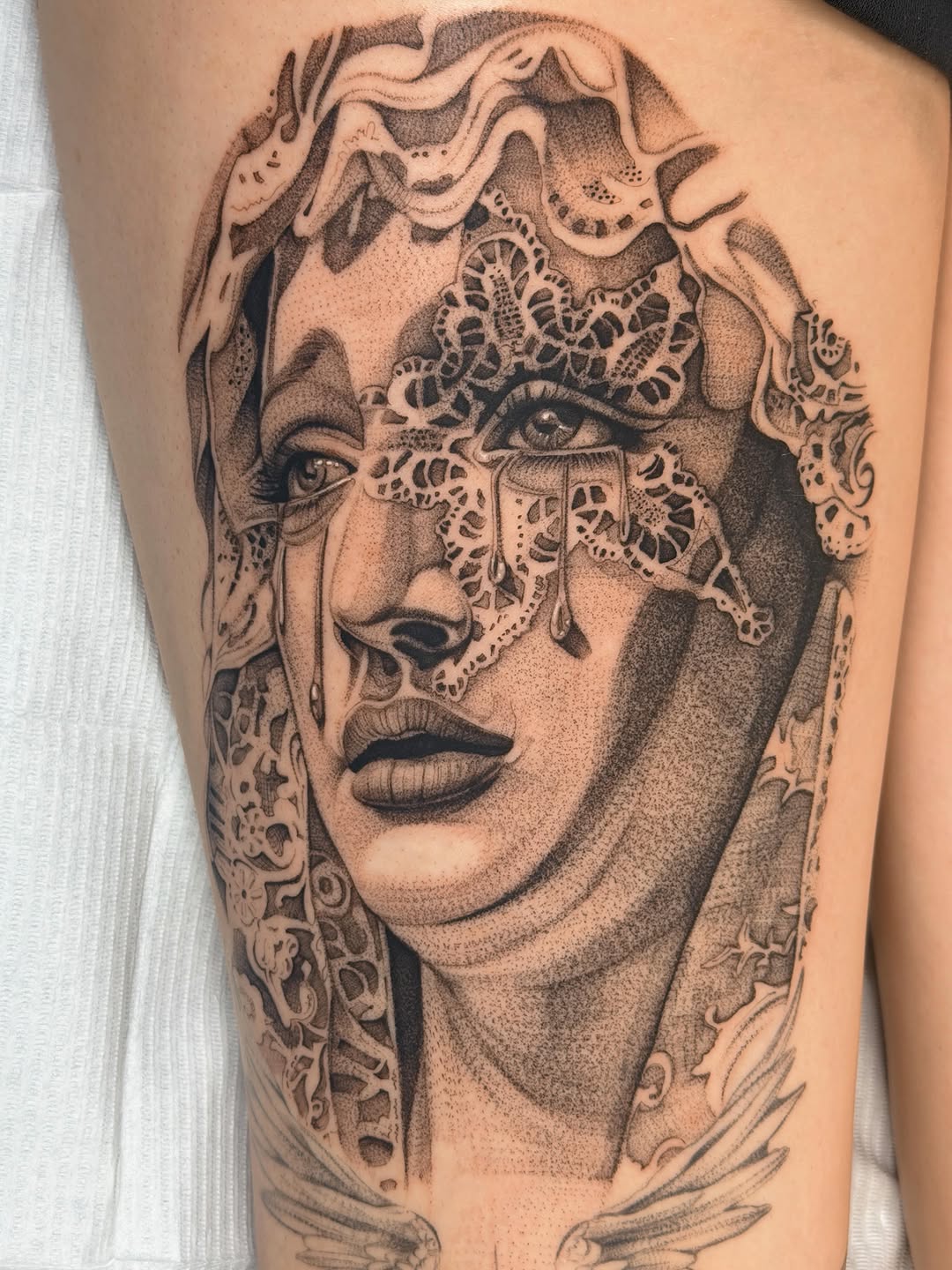 Tattoo by @studioweaverr — black_and_grey, illustrative
