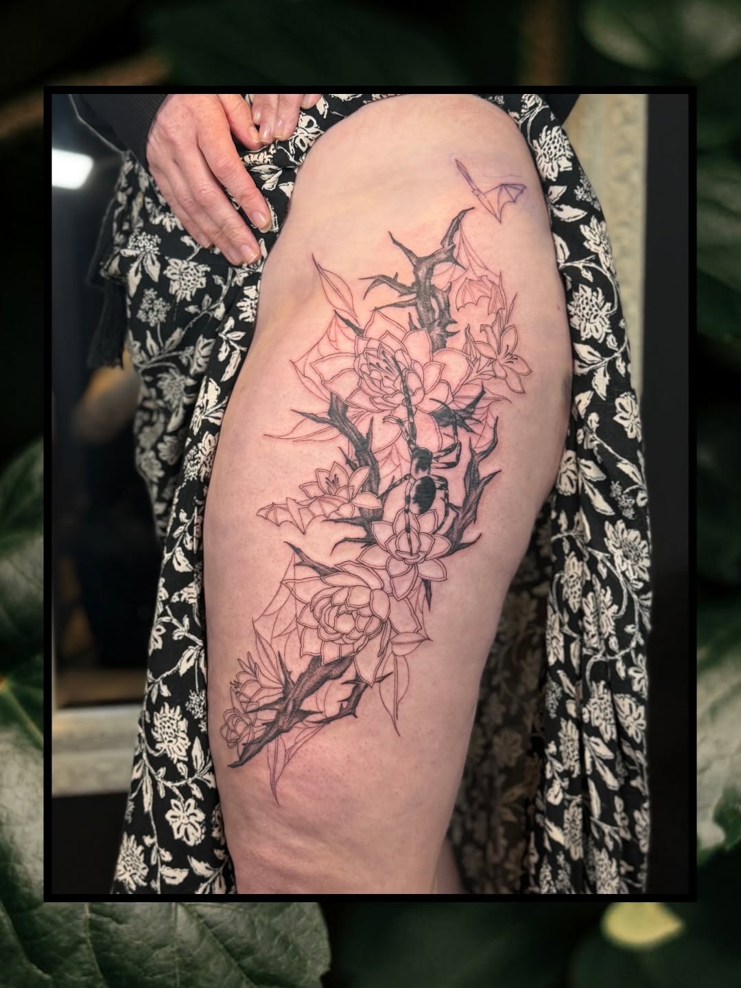 Tattoo by @rrred_honey_tattoo — illustrative, black_and_grey