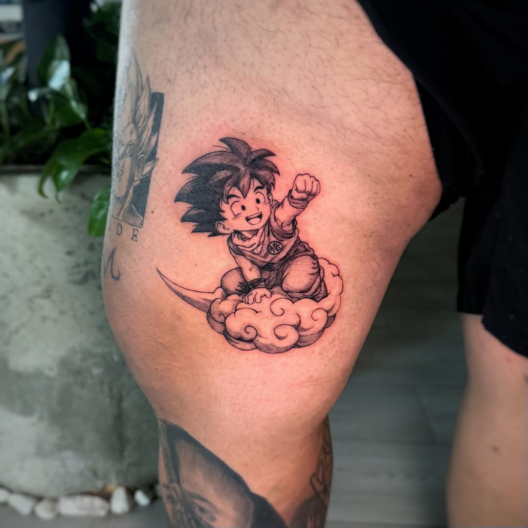 Tattoo by @loaftatts — anime, black_and_grey