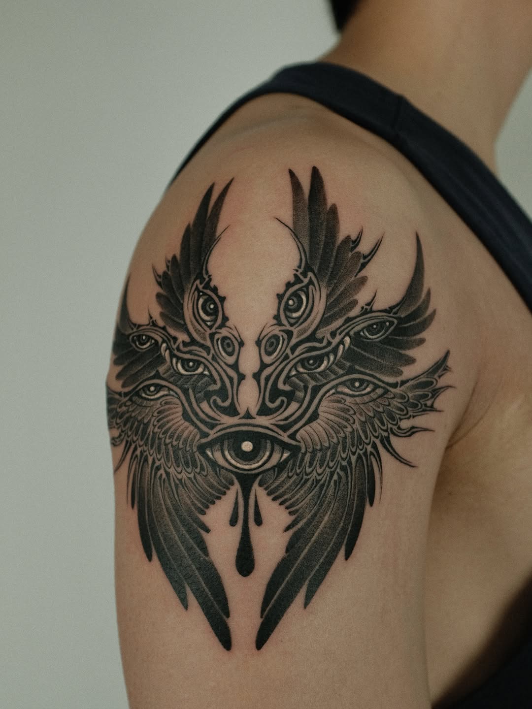 Tattoo by @xiaolun_tatt — black_and_grey, dark_realism
