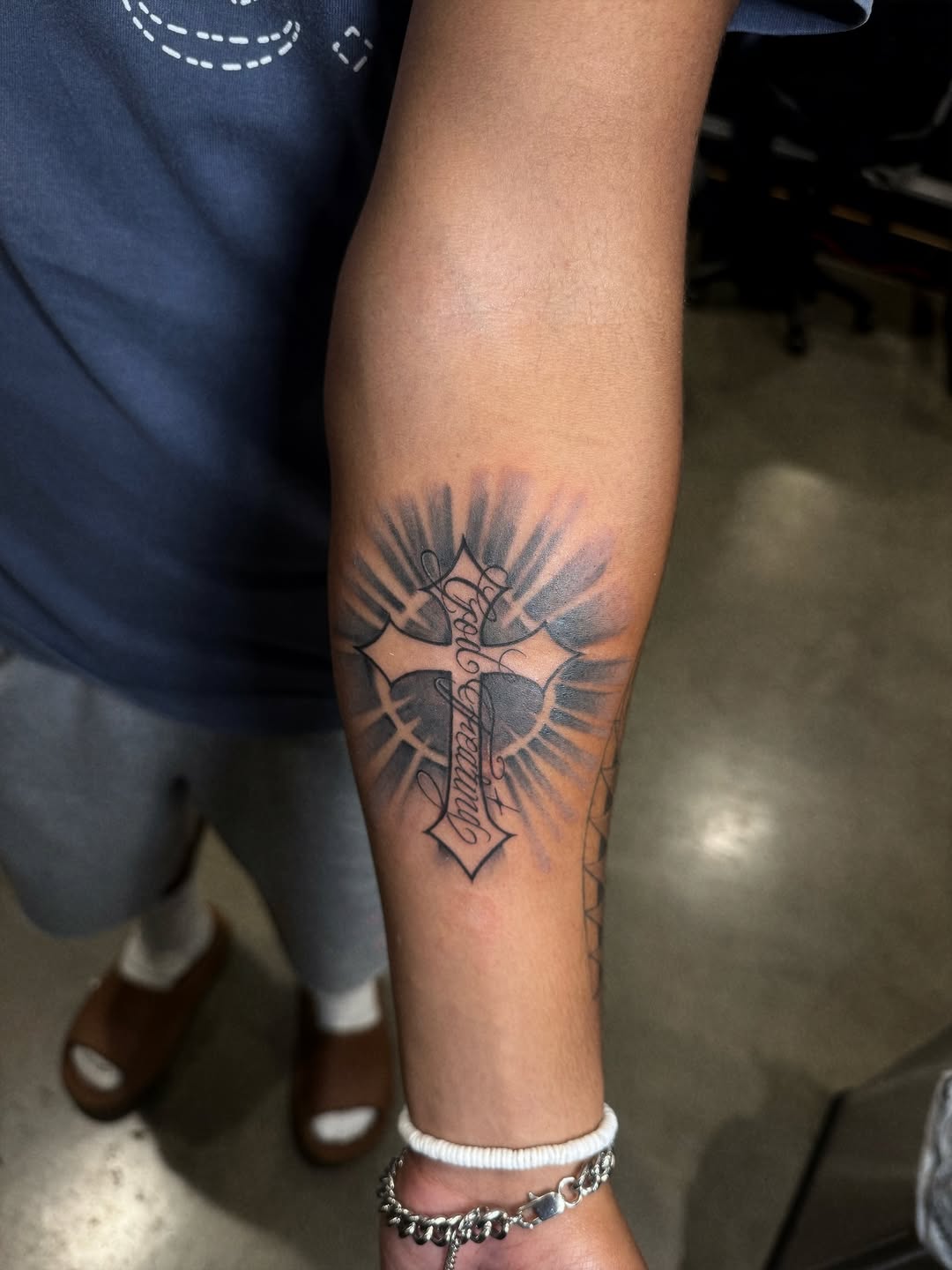 Tattoo by @ecxduzit — black_and_grey, lettering_script