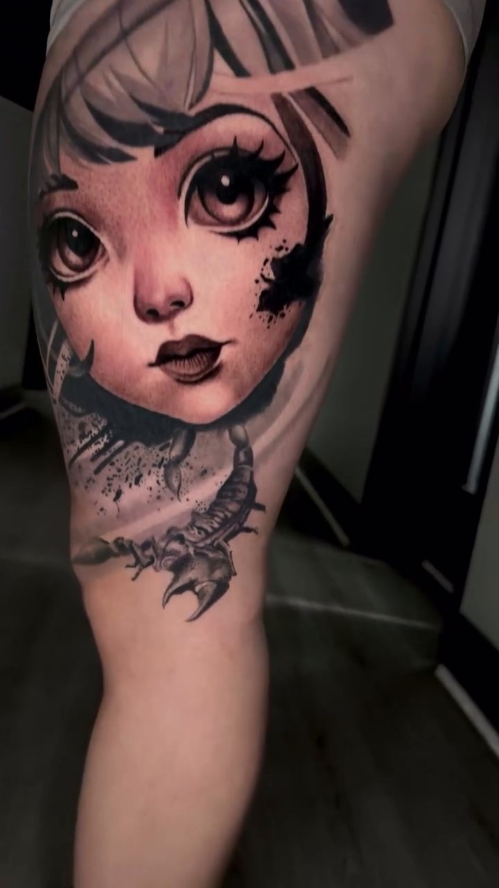 Tattoo by @fishbonestattoo — dark_realism, black_and_grey