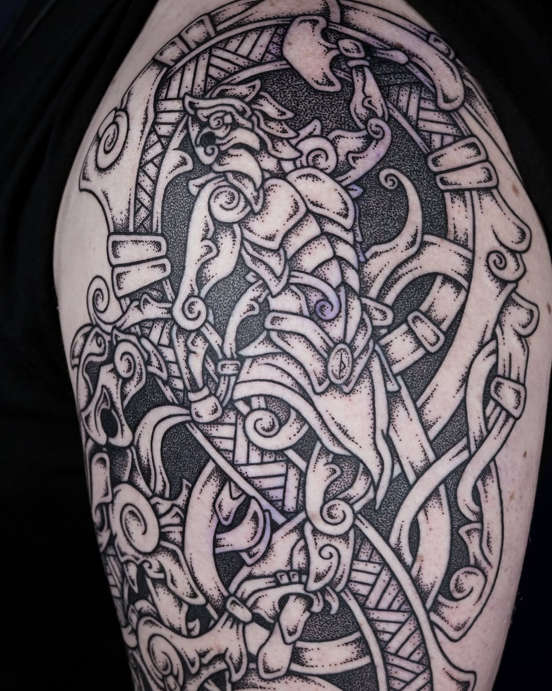 Tattoo by @kintyreink — blackwork, dotwork