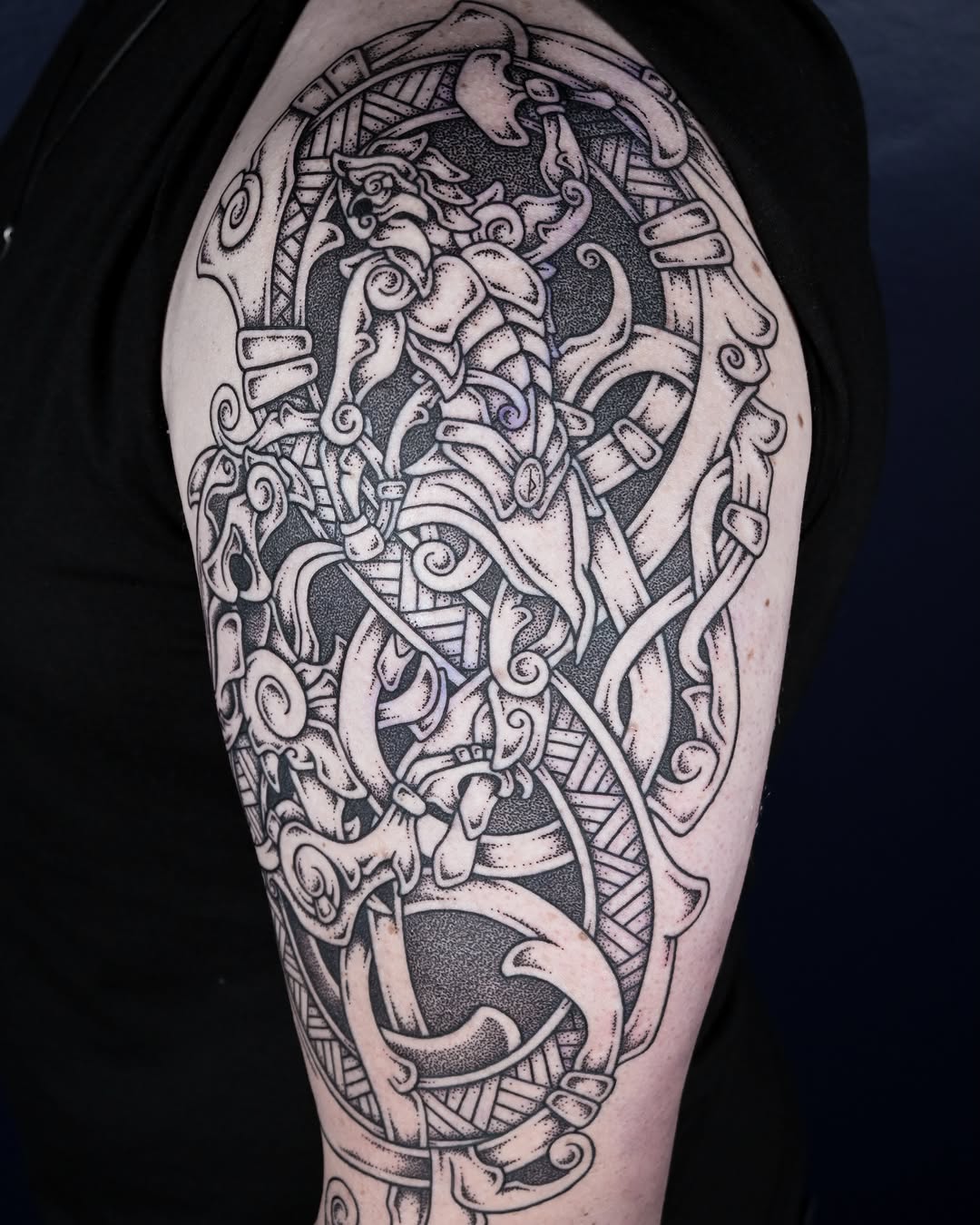 Tattoo by @kintyreink — blackwork, dotwork