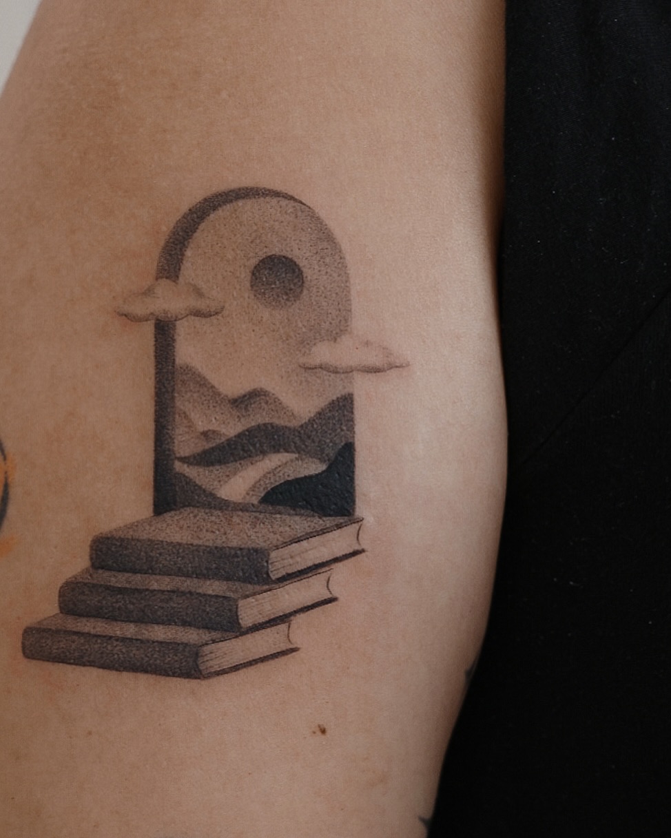 Tattoo by @ginseng.ink — illustrative, dotwork