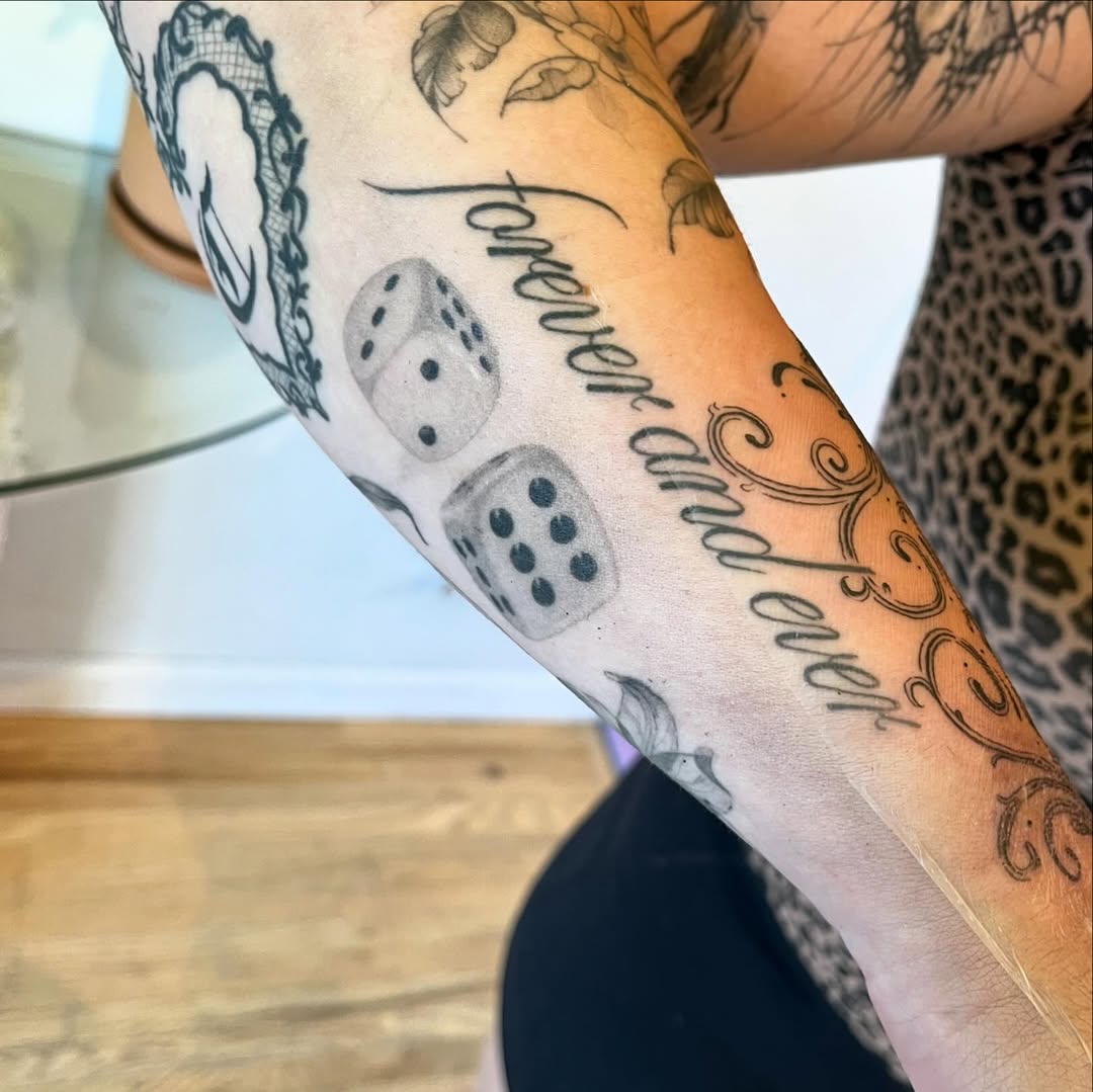 Tattoo by @inkbydaiz — lettering_script, black_and_grey