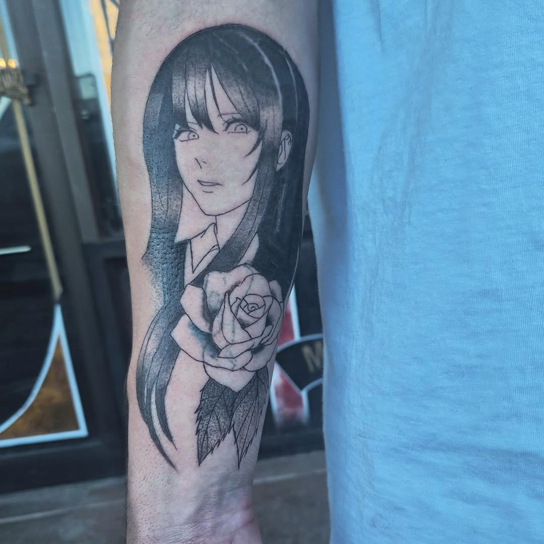 Tattoo by @cielleope_inks — anime, black_and_grey