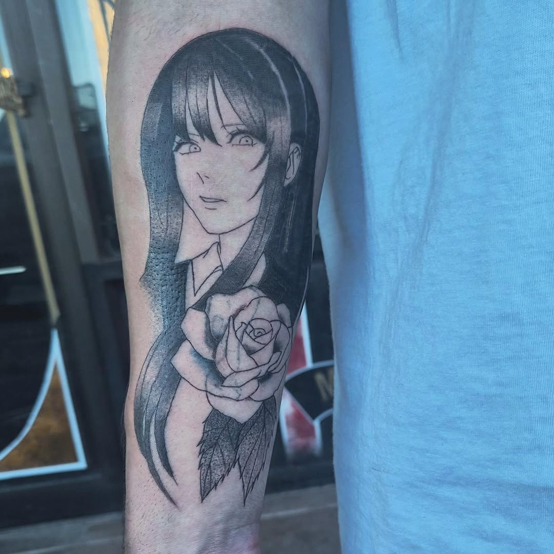 Tattoo by @cielleope_inks — anime, black_and_grey