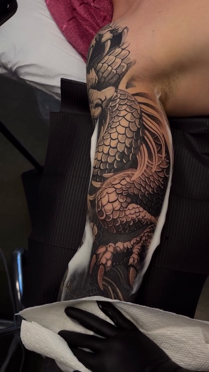 Tattoo by @lissfoxy β japanese_irezumi, black_and_grey