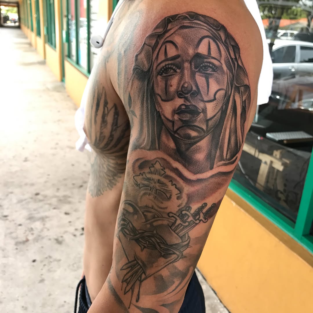 Tattoo by @cv__tattoo โ chicano, black_and_grey