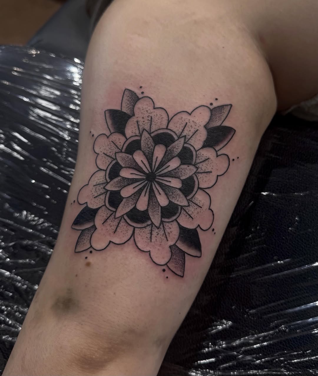 Tattoo by @honey_.ink_ — dotwork, geometric