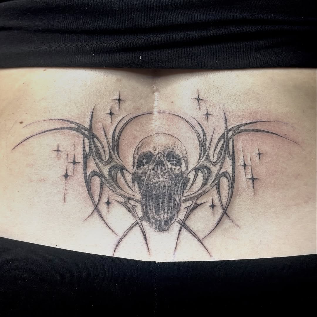 Tattoo by @valentine_tats — illustrative, blackwork