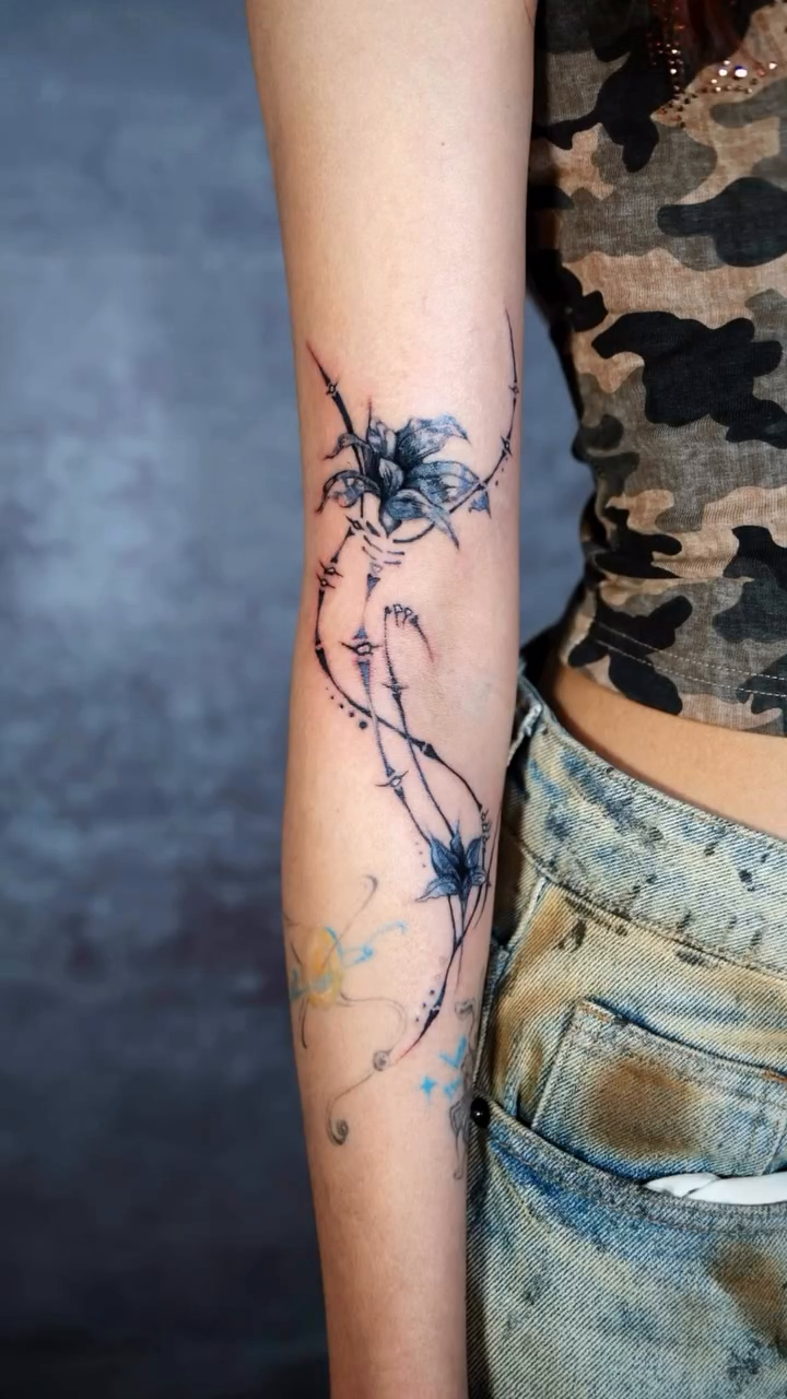 Tattoo by @less_salt_tatt — fine_line, black_and_grey