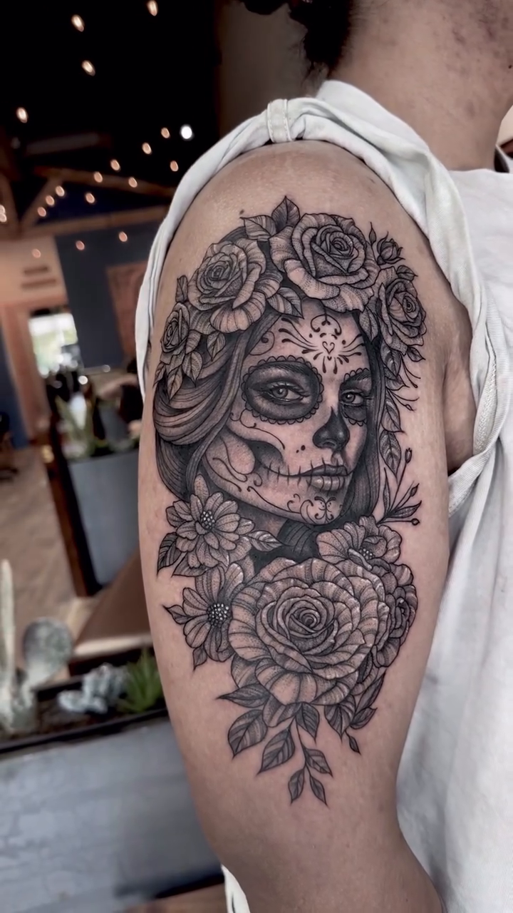 Tattoo by @tyatx — black_and_grey