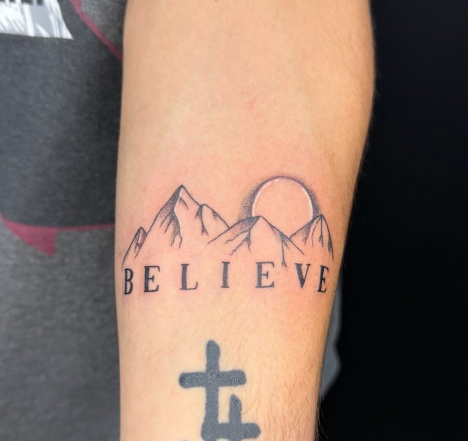 Tattoo by @sin_sidney_tatts — illustrative, lettering_script