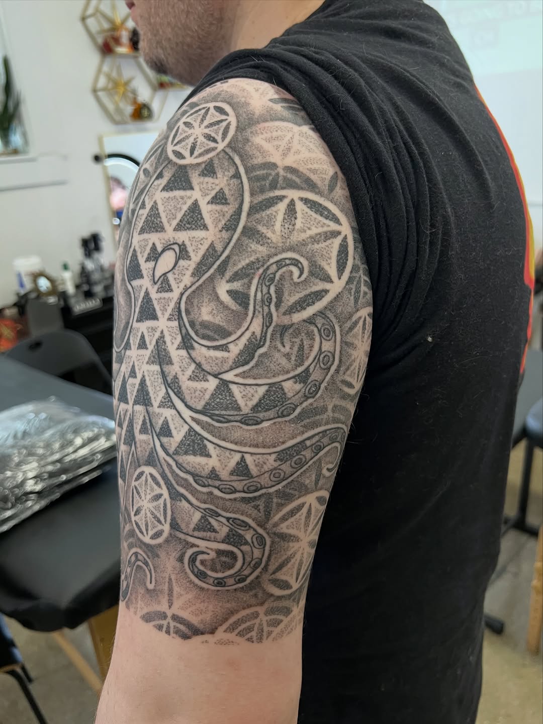 Tattoo by @thebig_rosstattoo — dotwork, geometric