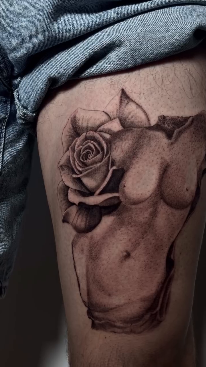 Tattoo by @rachelbelltattoo — black_and_grey, realism