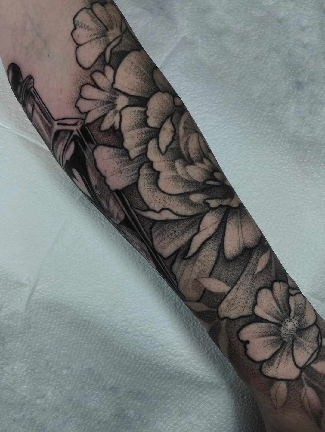 Tattoo by @annawolfftattoos — black_and_grey, dotwork