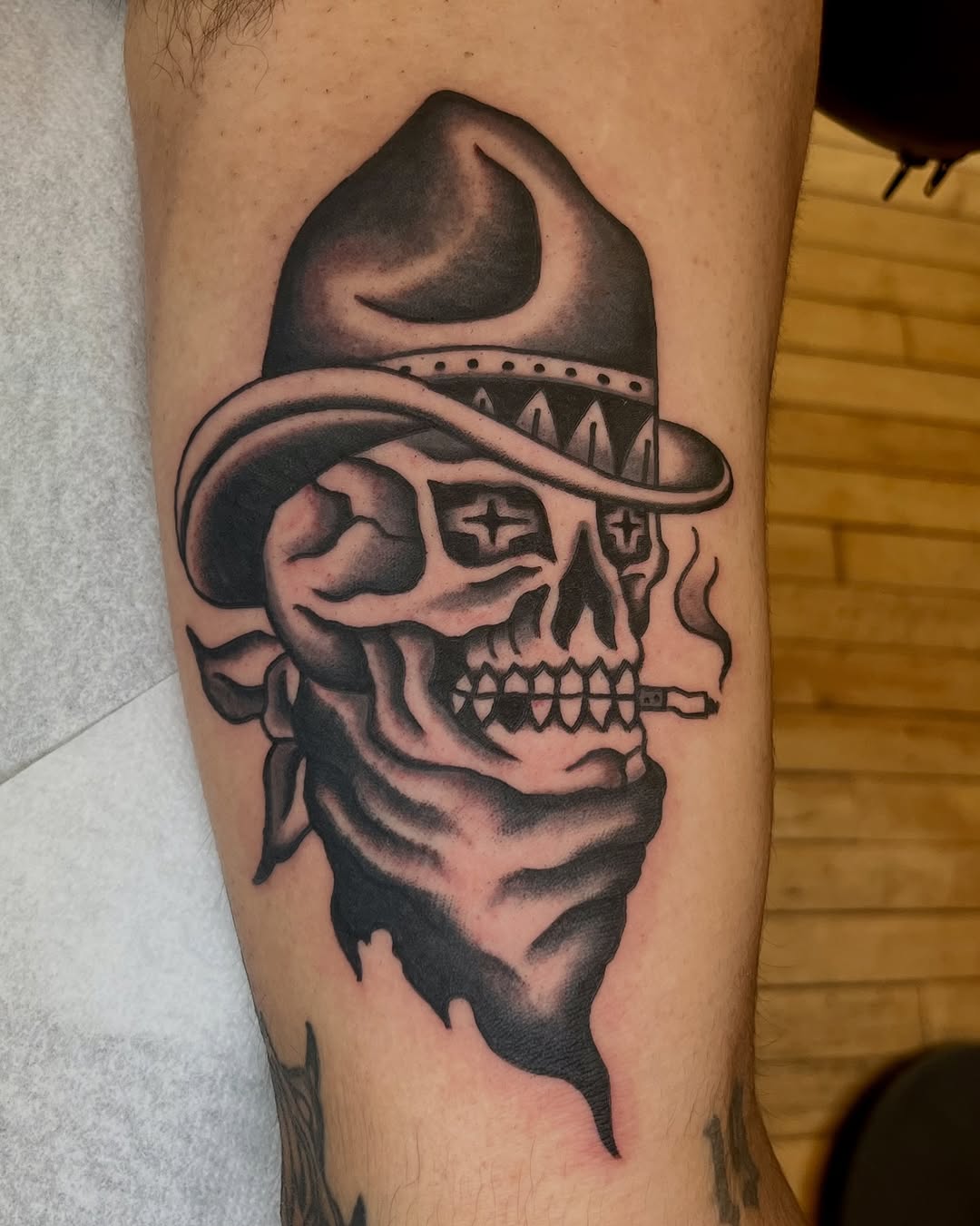 Tattoo by @sly.tri — american_traditional, black_and_grey