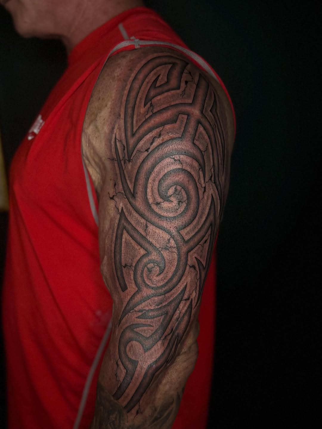 Tattoo by @tattedbytorii — tribal, black_and_grey