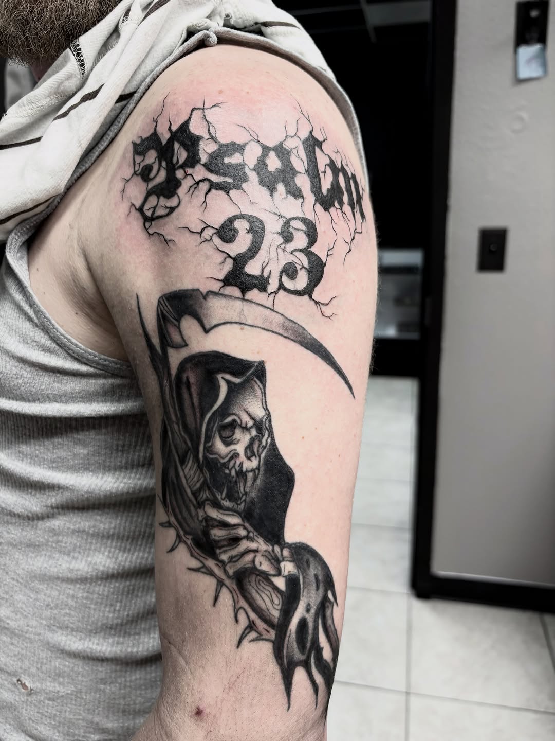 Tattoo by @oledanink โ black_and_grey, lettering_script