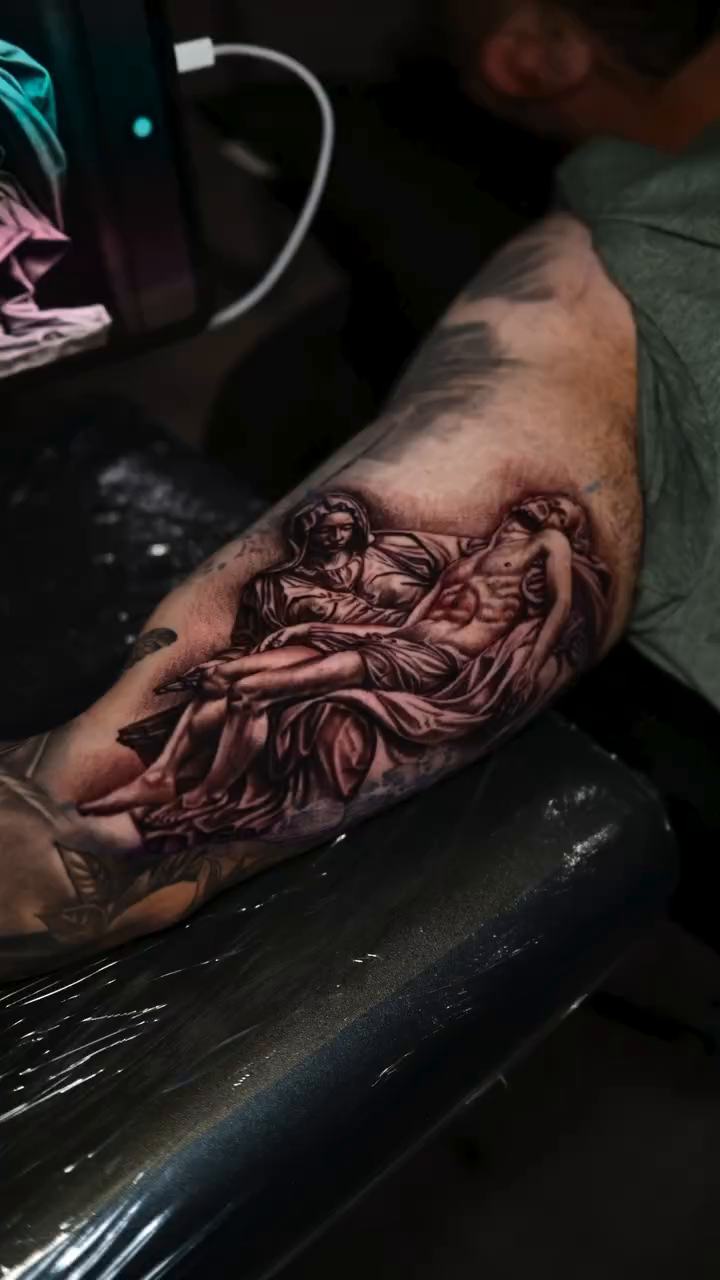 Tattoo by @blessed_ink23 β realism, black_and_grey