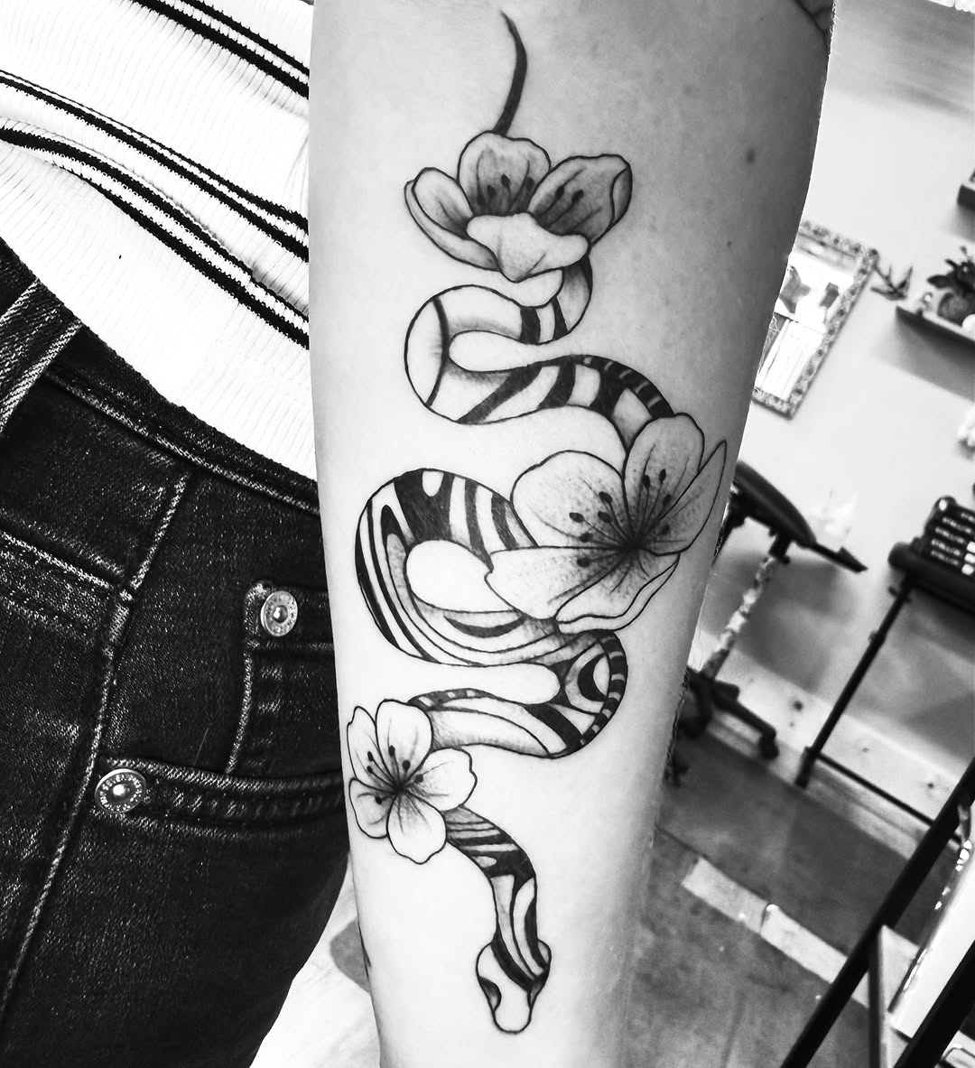 Tattoo by @penguinsfly — illustrative, black_and_grey