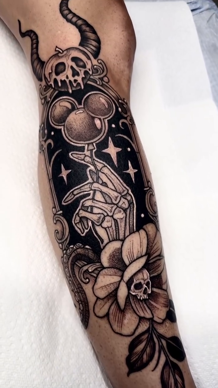 Tattoo by @krissydiane_tattoos — illustrative, black_and_grey