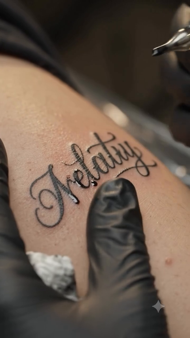 Tattoo by @tattoosbydanhatchercarr — lettering_script, fine_line