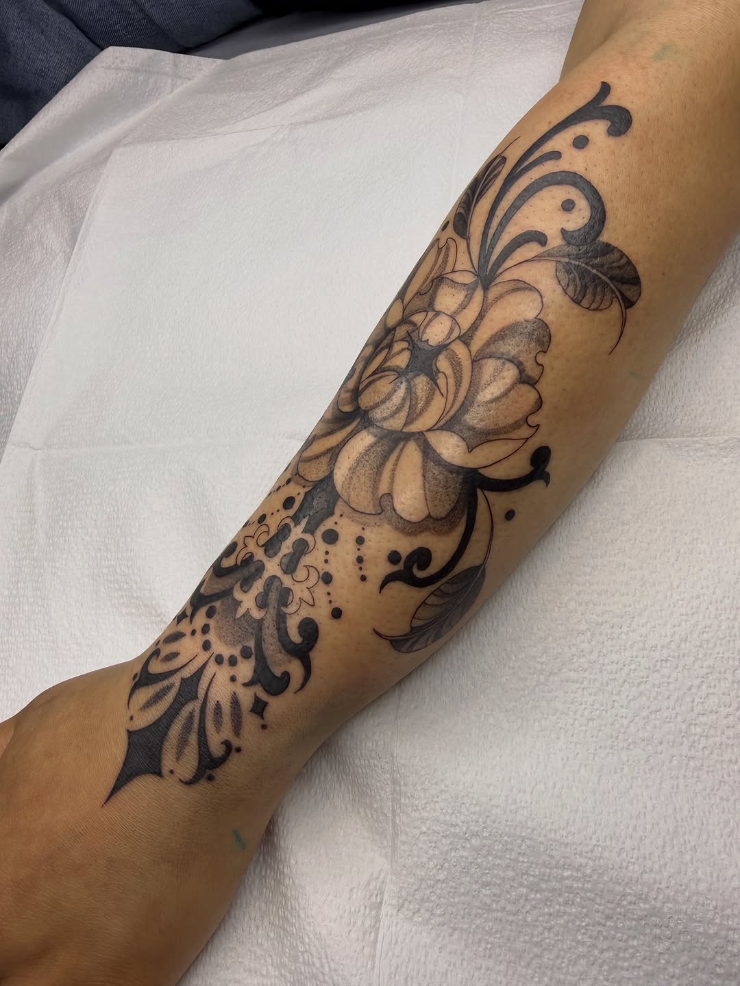 Tattoo by @molly.m.tattoo — black_and_grey, ornamental