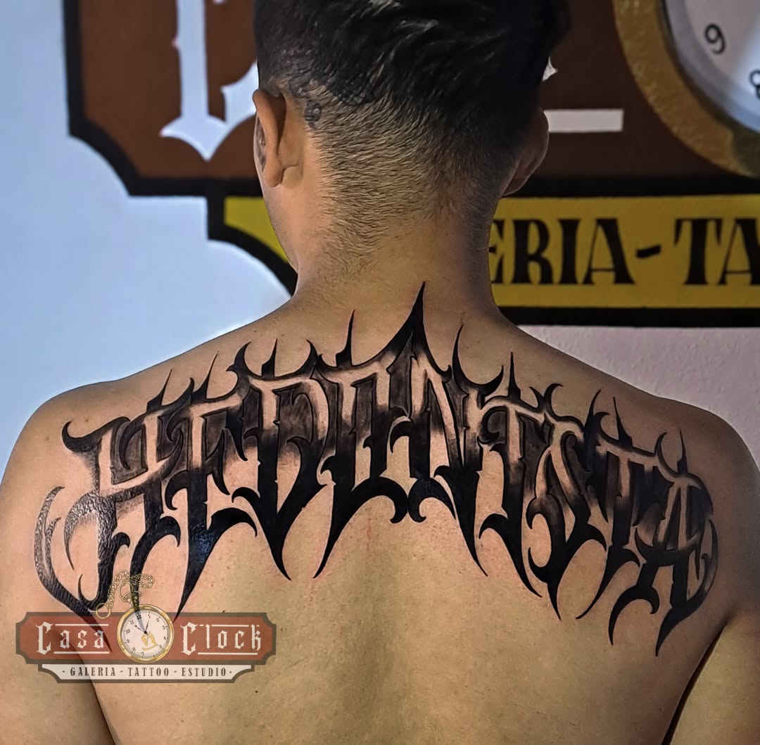 Tattoo by @casa.clock β lettering_script, blackwork
