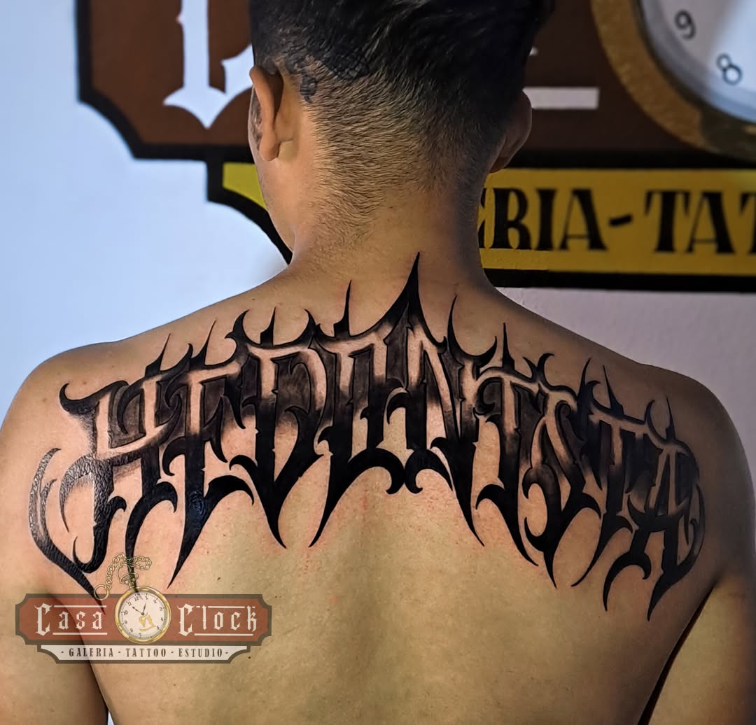 Tattoo by @casa.clock β lettering_script, blackwork
