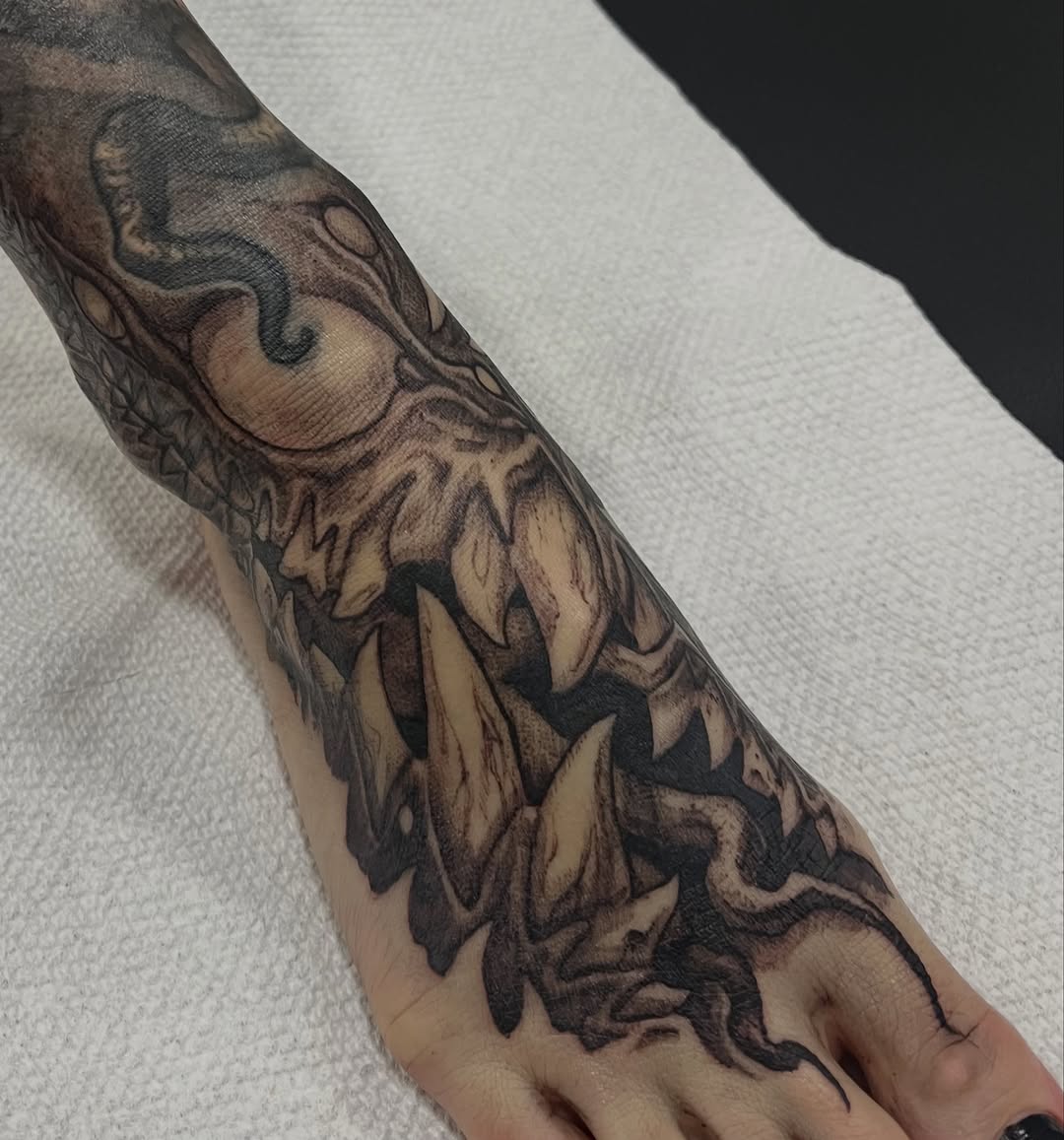 Tattoo by @bloodstonetattoos — dark_realism, black_and_grey