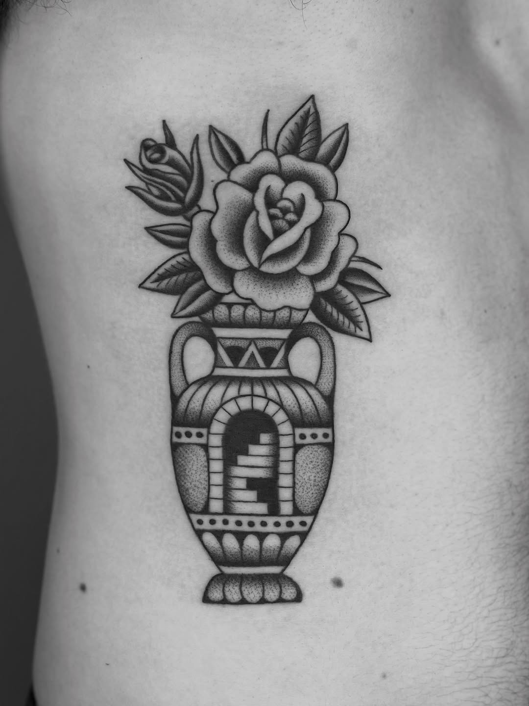 Tattoo by @clem.needlemark — black_and_grey, dotwork