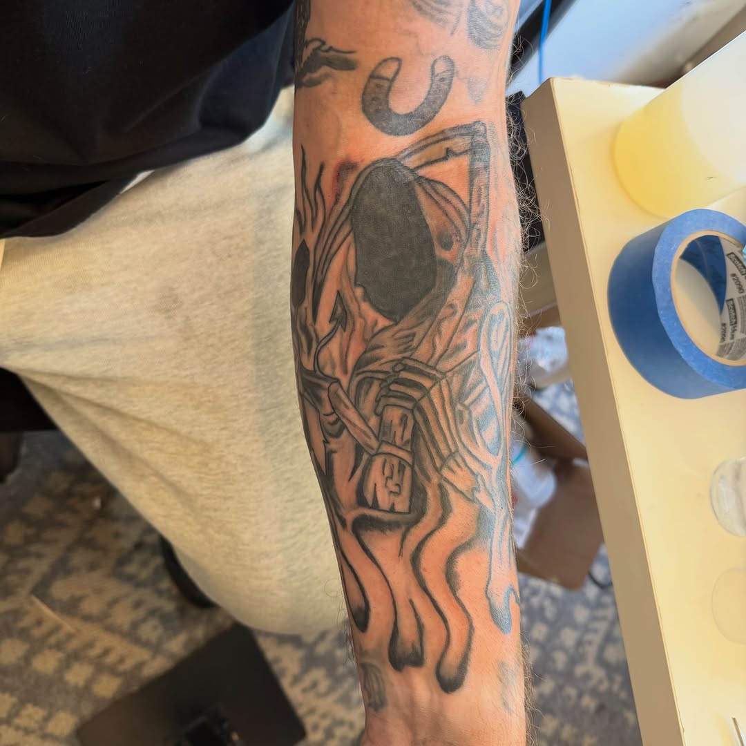 Tattoo by @lonewolftattoo415 — blackwork, illustrative